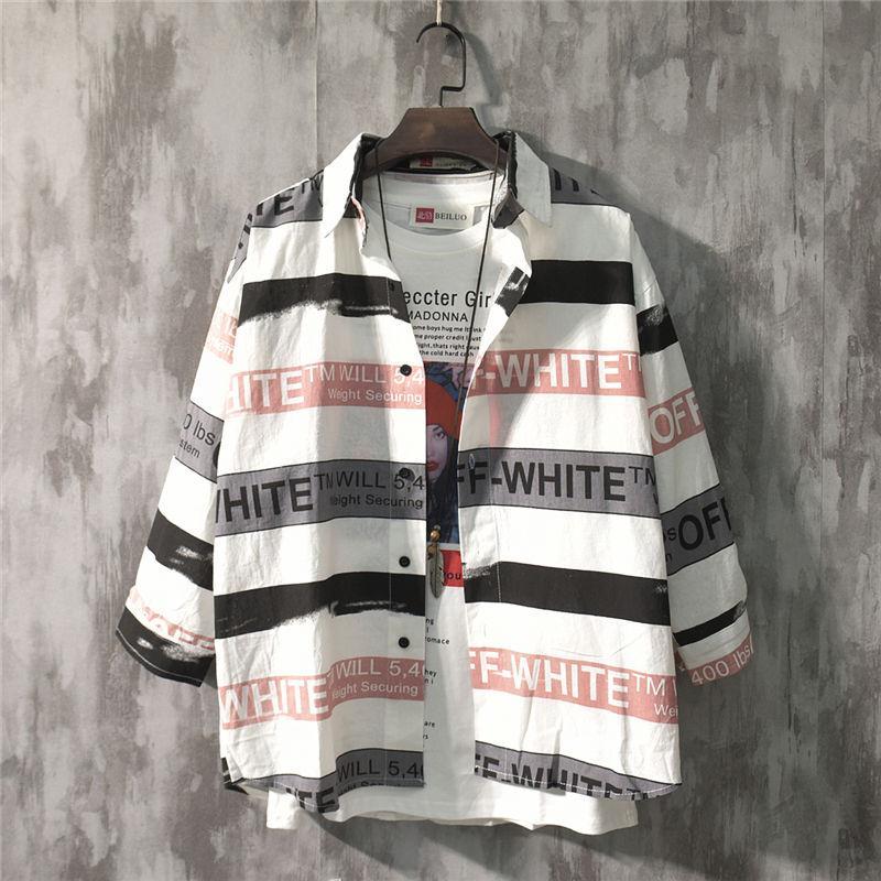 Summer Japanese small fresh Stripe Shirt Men's short sleeve 5 / 4 sleeve color net red personality 7 / 3 sleeve student middle sleeve