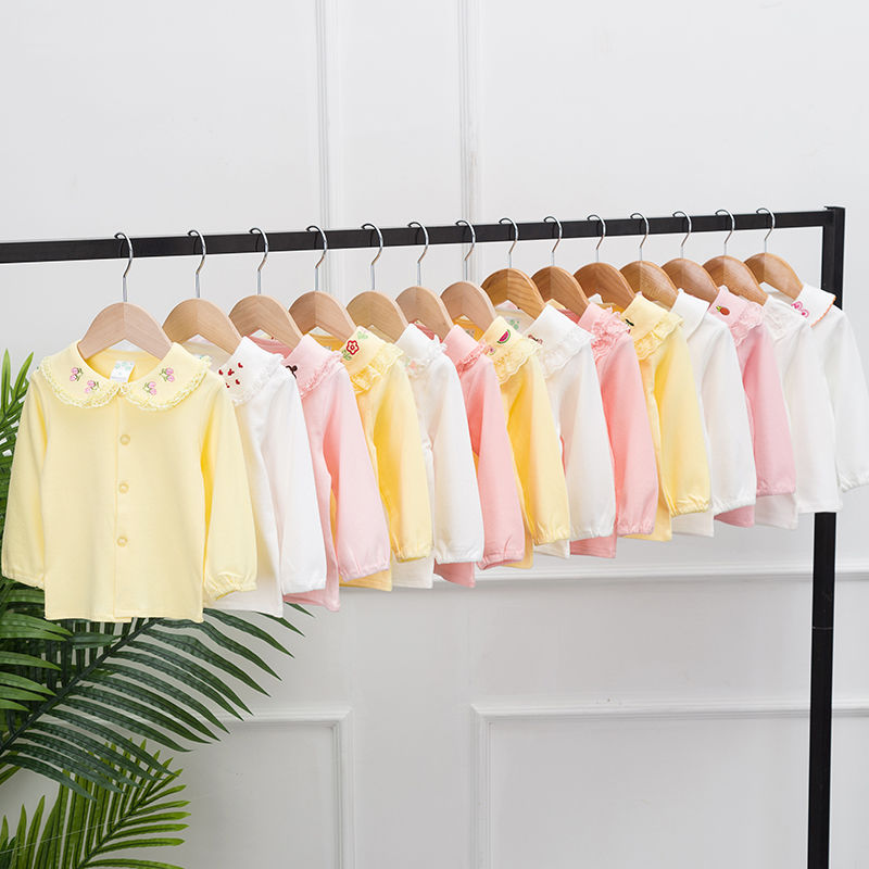 Girl's long sleeve T-shirt pure cotton children's little girl's shirt top baby collar baby's bottom coat