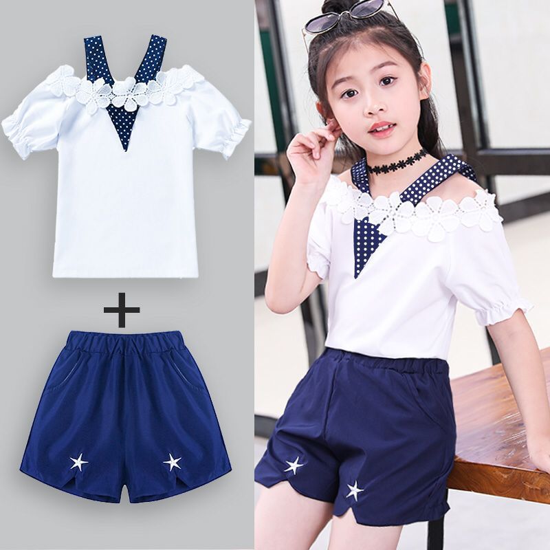 Girls' summer 2020 new summer fashion children's short sleeve set two piece girls' fashionable children's wear