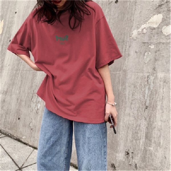 Summer new Korean Short Sleeve T-Shirt women's student top loose and simple print ins super fire retro port style