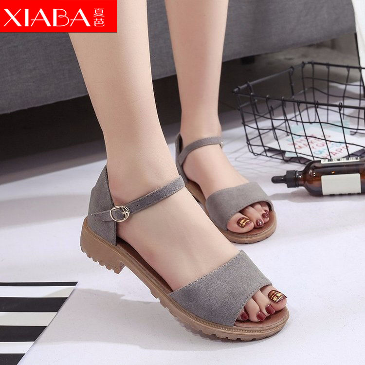 Sandals women 2020 summer new student versatile fairy Roman thick heel sandals women's flat bottom non slip fish mouth shoes