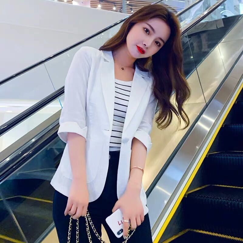 Short Blazer Jacket for women leisure 2020 summer new Korean slim fit 7 / 4 sleeve thin sun proof clothes for women