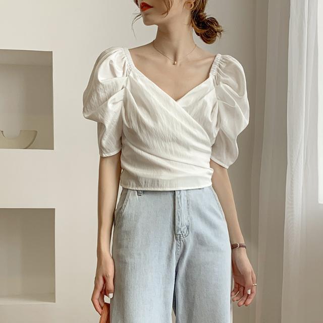 Hong Kong Style Bubble Sleeve Chiffon shirt women's design in summer 2020