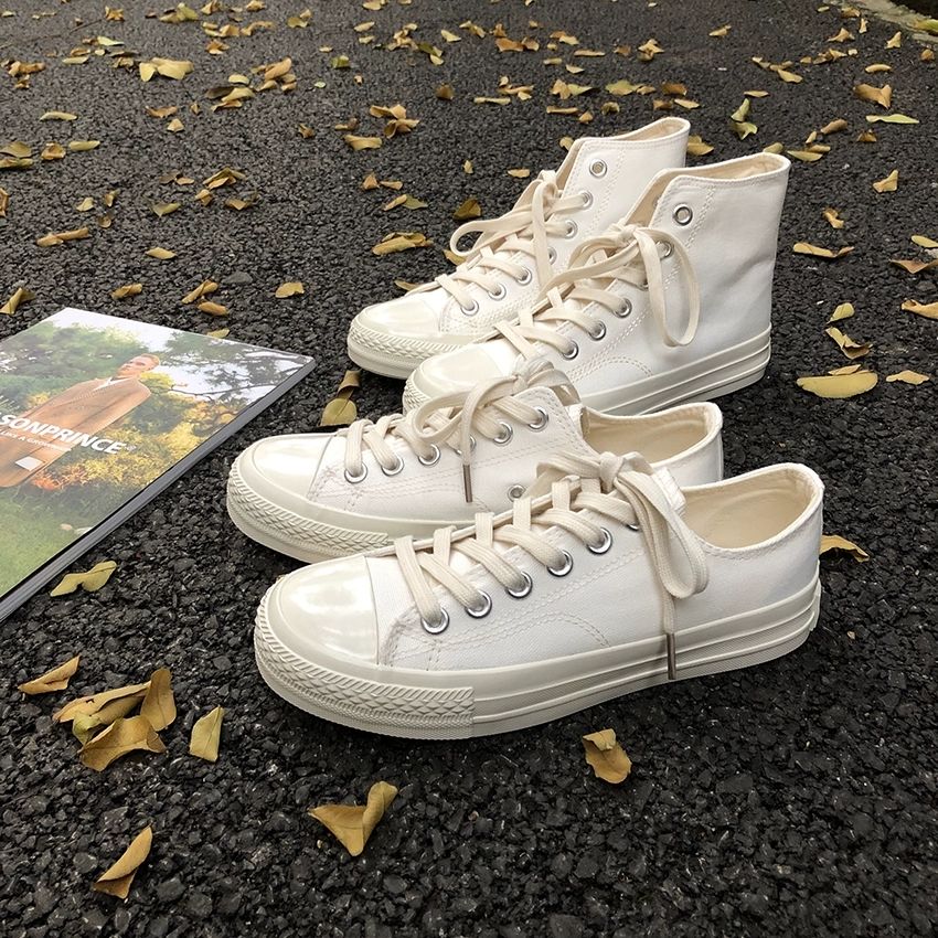 Summer 2020 Baida Street Photo 1970s pure white canvas shoes female retro Hong Kong style students' small white shoes with low top and high top