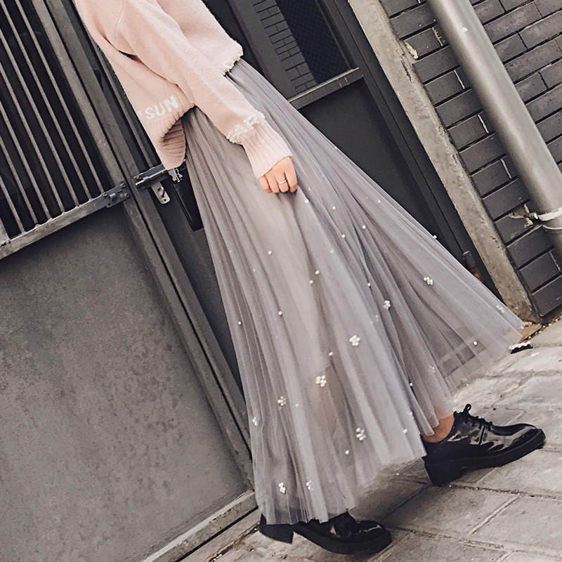 Gauze skirt skirt A-line skirt pleated skirt medium length large mesh yarn skirt skirt children four seasons skirt