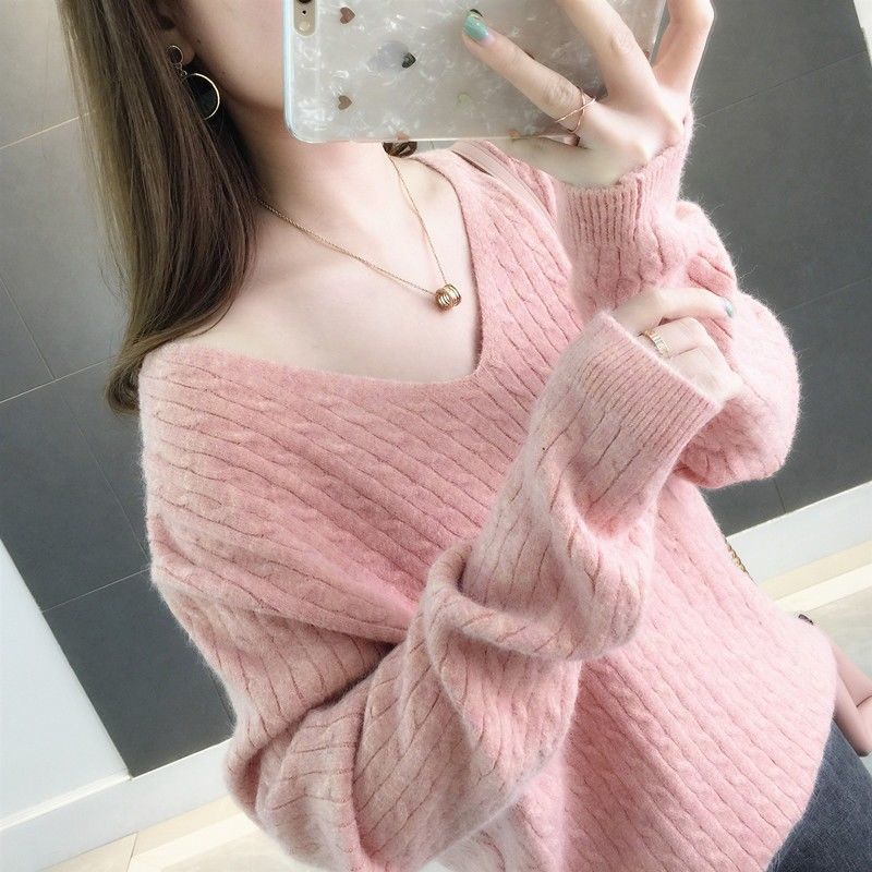 2020 women's V-Neck Sweater new early autumn dress Korean loose short bottomed sweater women's Pullover spring and autumn top