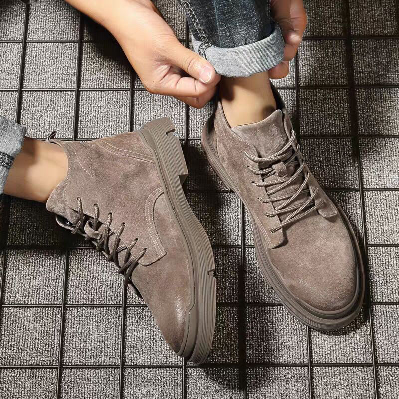 Hong Kong Style Martin boots men's autumn and winter high top work clothes shoes men's Plush Snow Boots students' short boots flat bottomed cotton army shoes