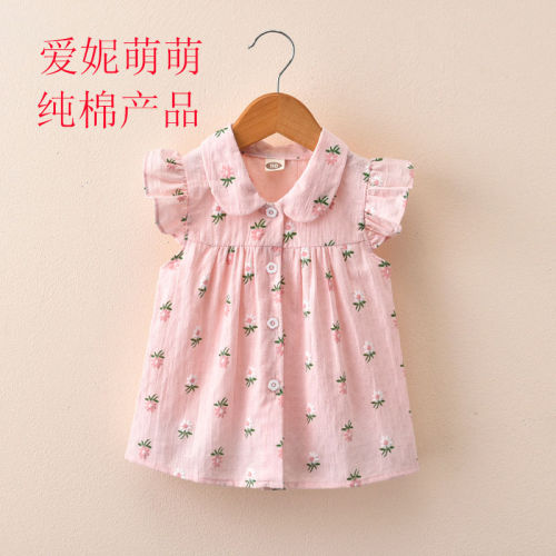 Girls Summer 2019 new children's summer blouse floral short sleeve flying sleeve top middle and small children's summer cardigan