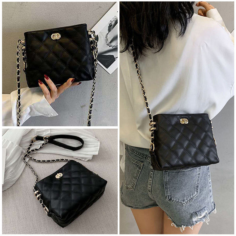Bag women 2020 new cross body versatile student Korean version of online fashion ins small Lingge chain bucket bag