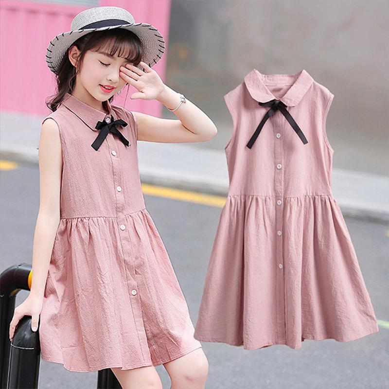 Children's wear girls' short sleeve lining skirt summer new children's Dress Girls' summer long shirt skirt