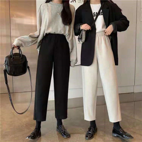 Autumn and winter thickened woolen Harem Pants women's small foot radish pants large size nine point loose casual straight tube suit pants