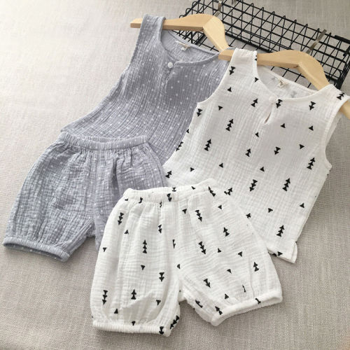 Baby summer children's wear children's Vest Shorts Set Girls Boys Cotton gauze two piece set baby summer