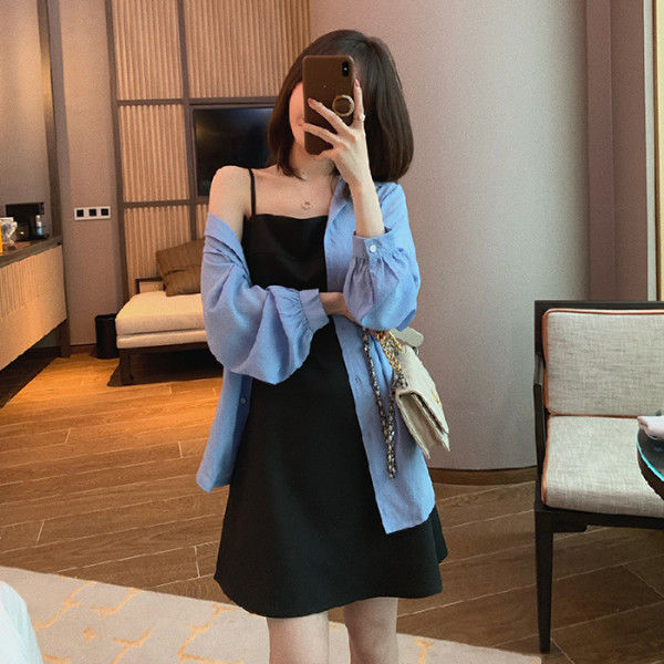 French waist small black dress with suspender skirt summer short versatile slim dress 2020 new woman
