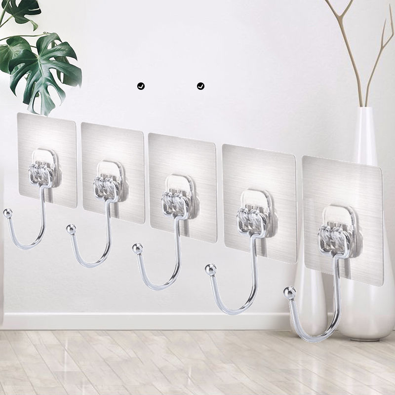 Non punching stainless steel large hook multi function wall hanging toilet kitchen bathroom household storage rack adhesive hook
