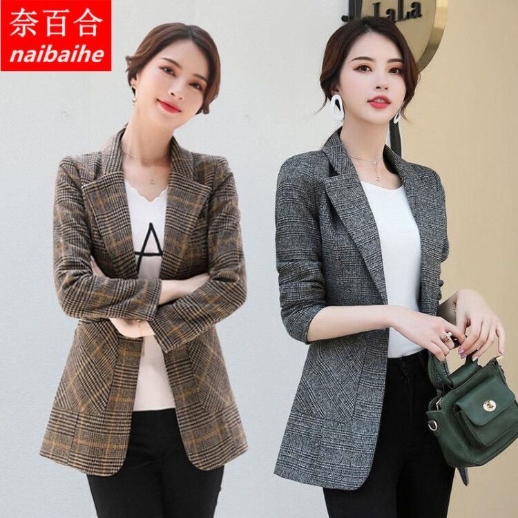 Small suit coat women's 2019 New Retro British wind net red casual Korean spring and autumn Plaid suit women's coat