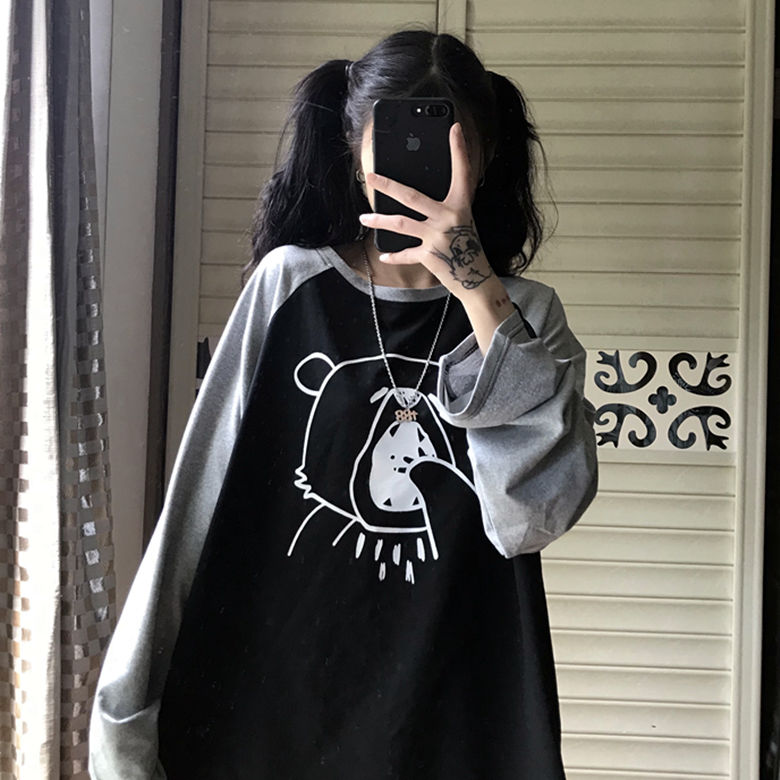 Spring and Autumn New Korean version of INS yuansuo style long sleeve t-shirt female students loose dark Department BF wind bottom top