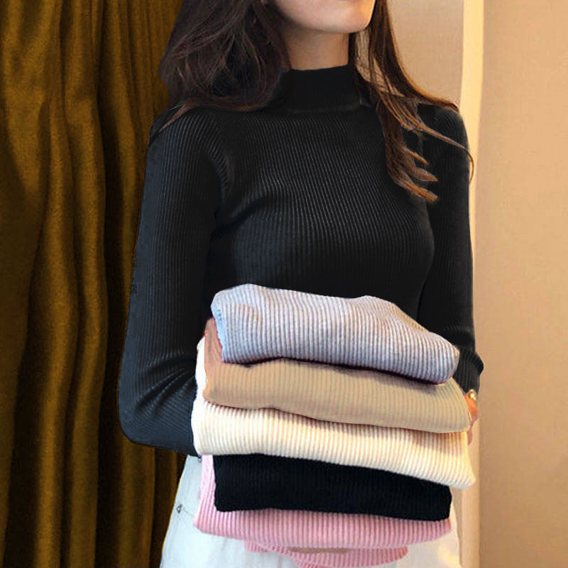 Spring new Korean top new slim high neck long sleeve base coat thin sweater and knitwear fashion