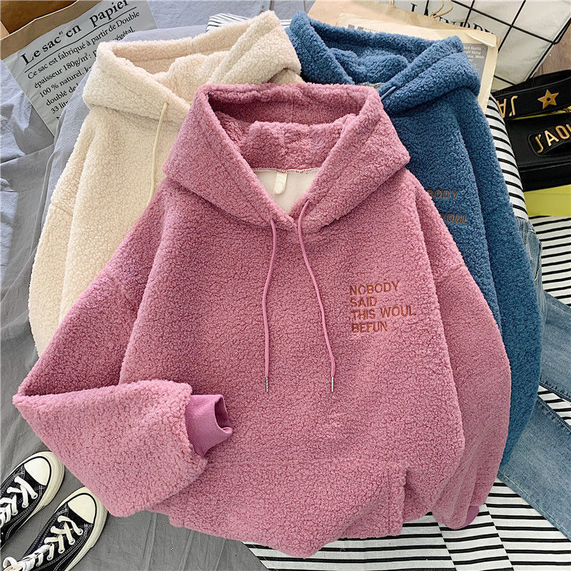 New girl's coat autumn and winter Plush cashmere imitation Hooded Sweater