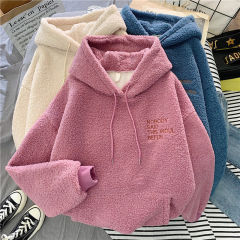 New girl's coat autumn and winter Plush cashmere imitation Hooded Sweater