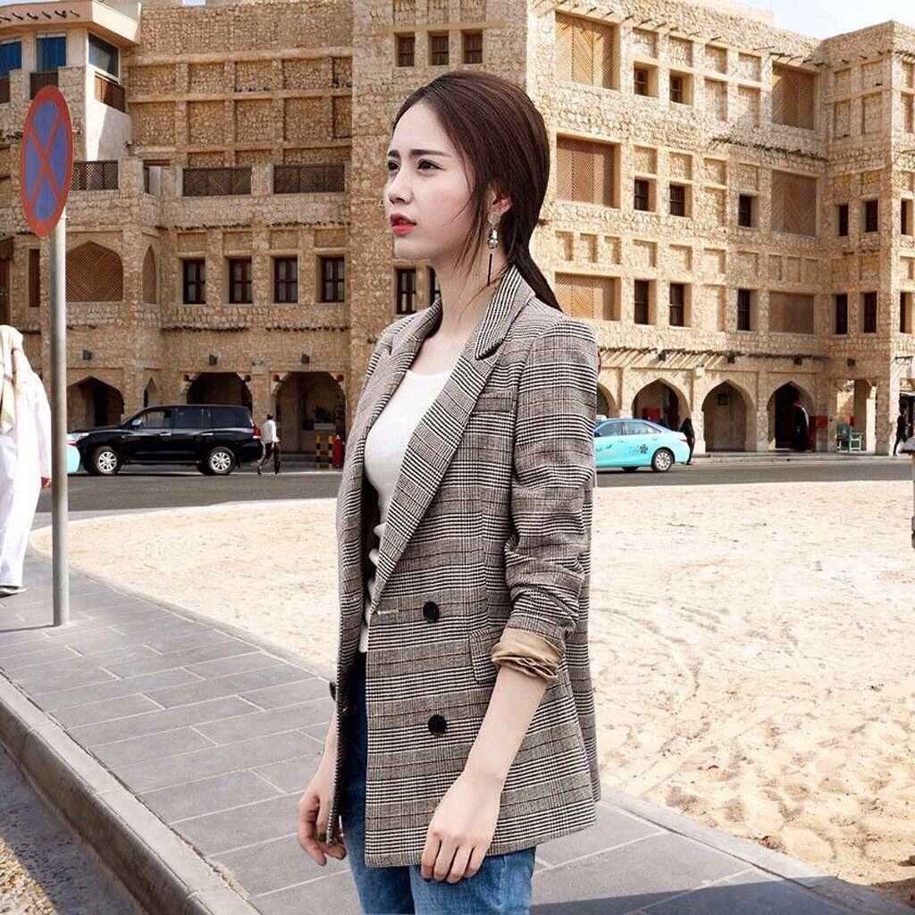 Plaid suit coat women's Korean version 2020 spring and autumn clothes new leisure slim temperament women's long sleeve short suit