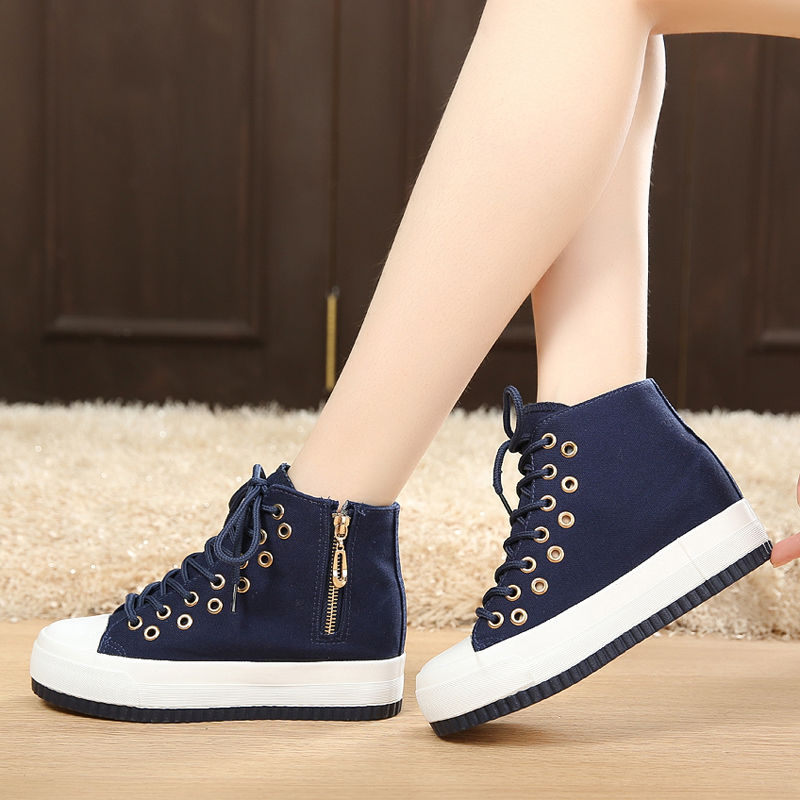 Spring women's thick soled and high top canvas shoes Korean side zipper cloth shoes with high rise and versatile casual women's shoes