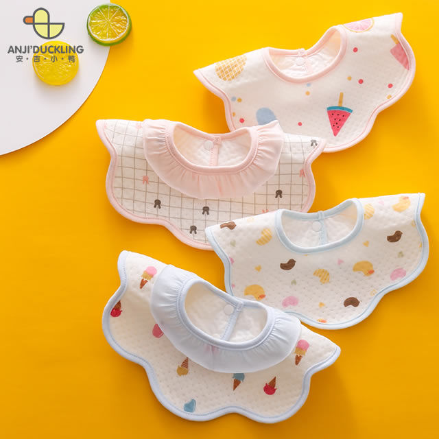 Anji duckling newborn cotton Bib mouthwash 360 degree baby embroidered air triangle scarf Bib