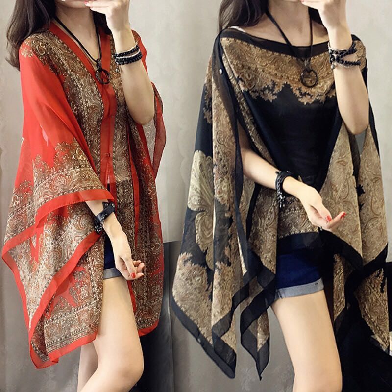 Chiffon Jacket Women's sun proof clothing women's Cape versatile cape coat new spring and summer retro national style
