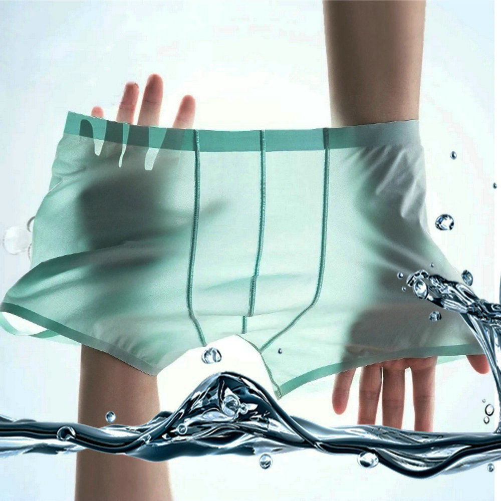 1-2 pairs of ice silk men's underwear silky mid waist flat angle transparent summer sexy and breathable U-convex ultra-thin boxer pants