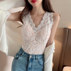 **Real price * * ~ real shot ~ Crochet hollowed out lace V-neck sleeveless vest lace top bottom shirt women's autumn winter