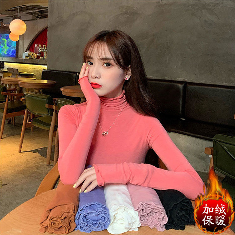 Long sleeve female students Korean version loose 2020 autumn new long sleeve T-shirt women autumn top women's high collar bottoming shirt
