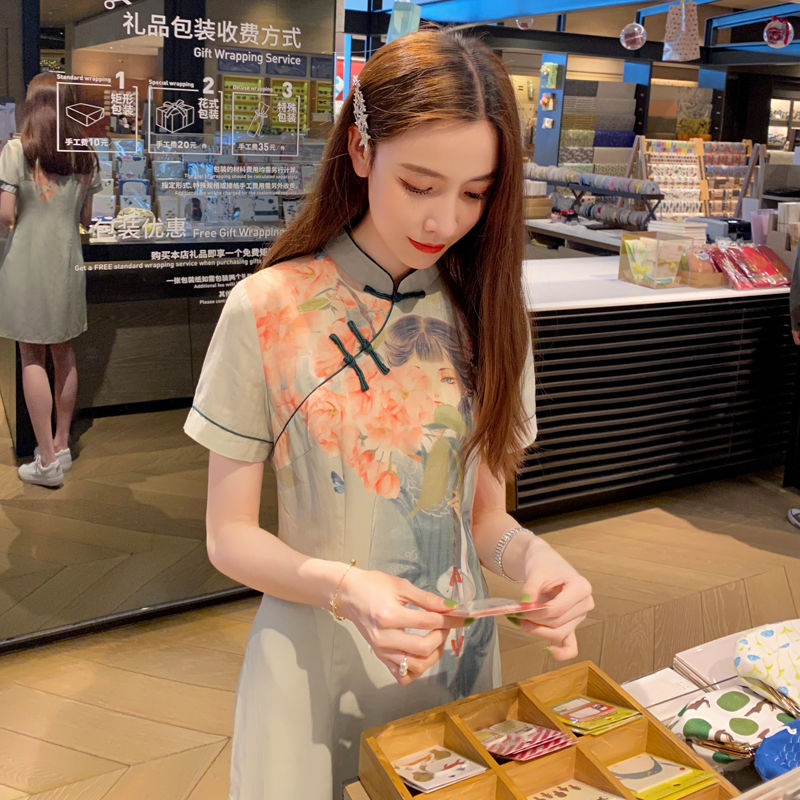 Summer improved cheongsam youth daily life dress short small Chinese girl short sleeve dress
