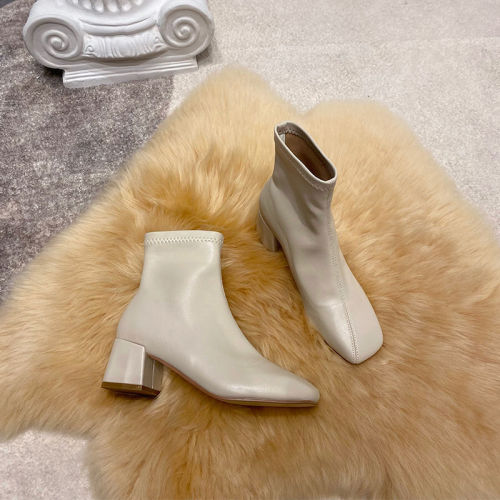 Martin boots girl student short boots autumn new style middle heel square head British style square heel single boots thin boots high heels thick heels