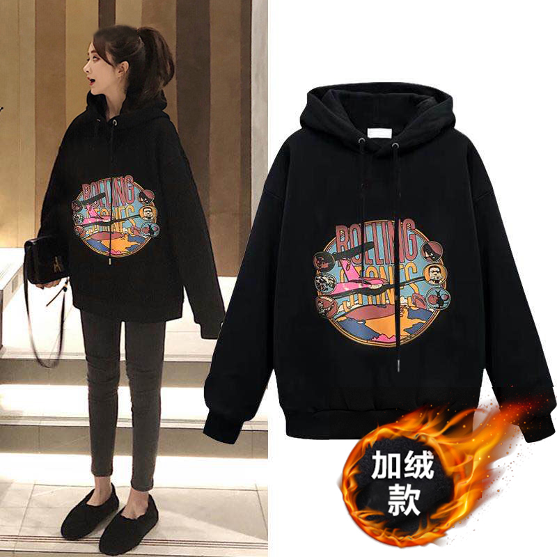Plush thickened autumn and winter student loose class clothes Plush Hooded Sweater Girl