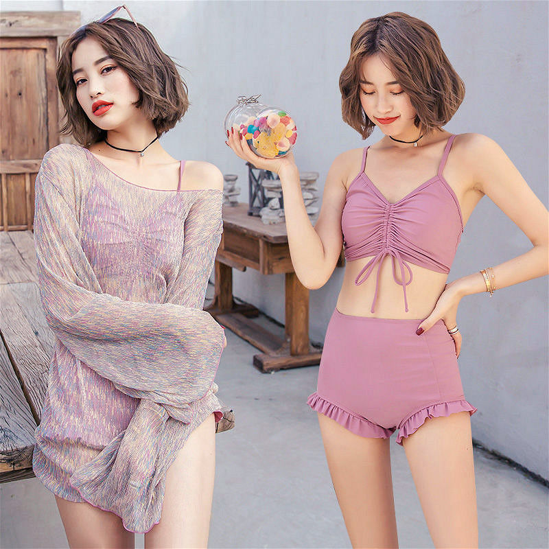 Split body swimsuit female Sexy Student Korean version belly covering slim bikini three piece set large conservative hot spring swimsuit
