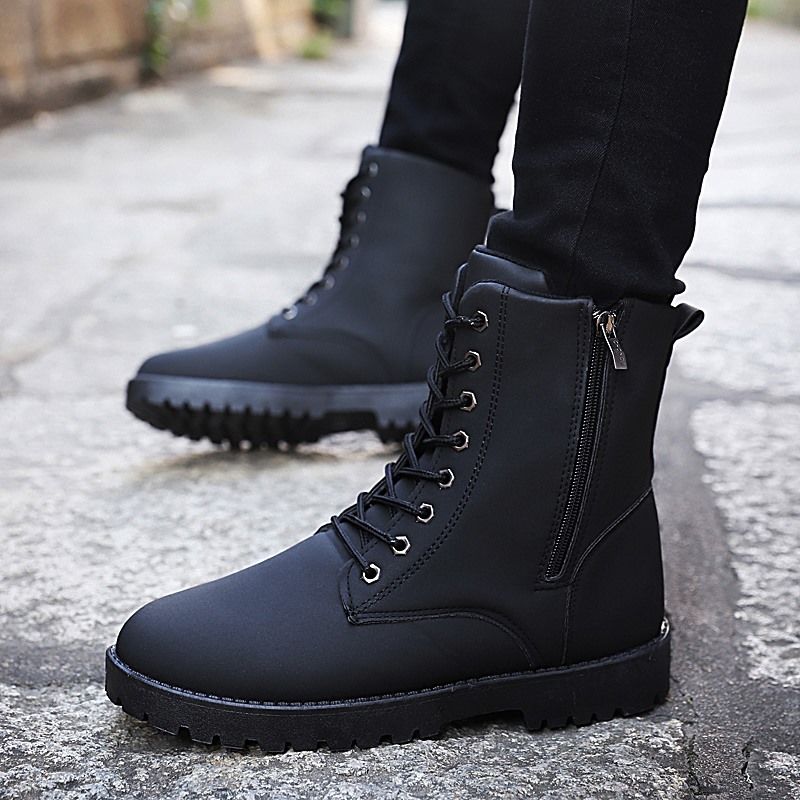 Winter Martin boots men's boots Plush warm cotton boots army boots middle high help work shoes waterproof leather boots student boots