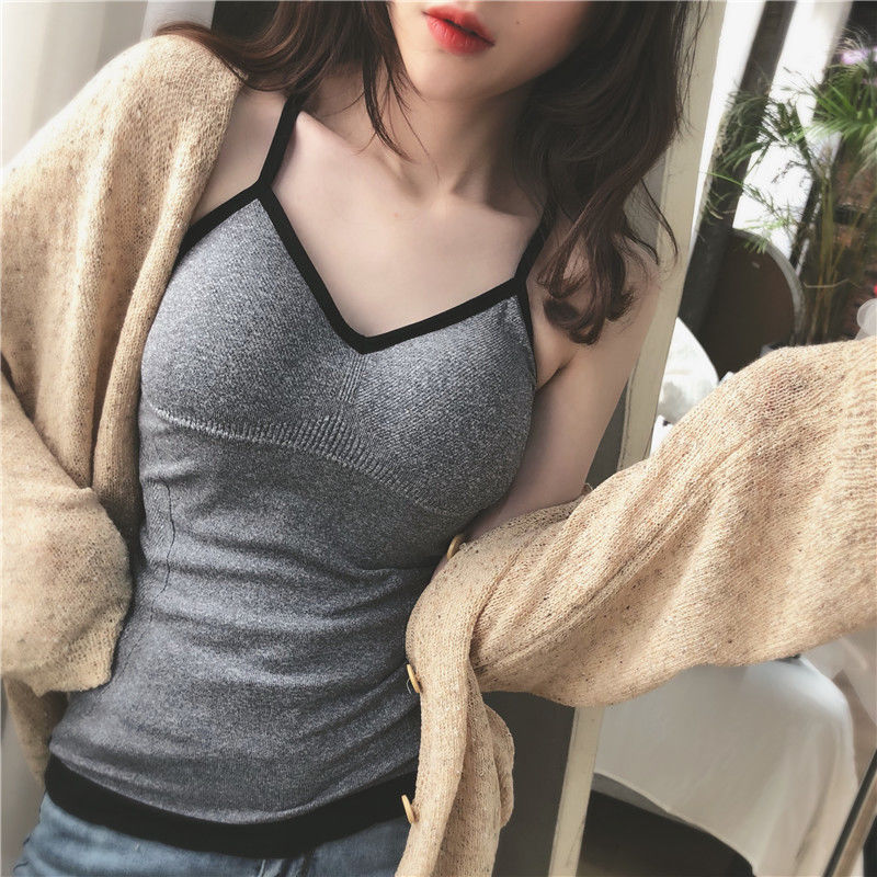 Net red beauty back suspender vest for women wearing sexy bottoming shirt with built-in bra