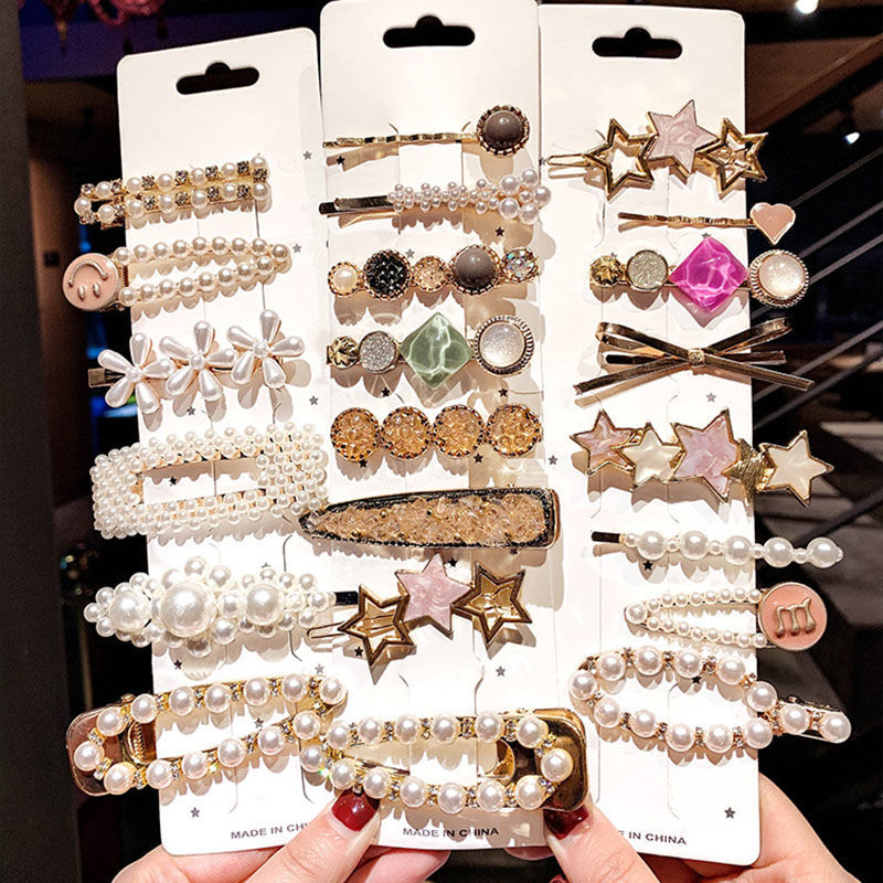 Fashion pearl hairpin Korean lady one character clip edge clip adult hairpin elegant bangs BB clip duck beak clip headdress