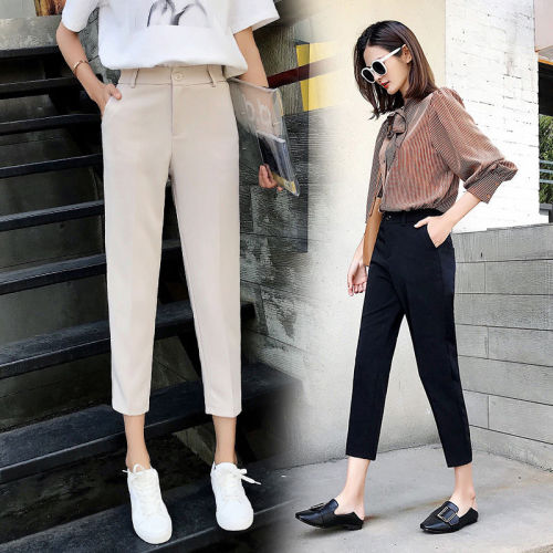 145 small girl's straight tube small trousers 150cm smoke pipe Capris casual pants show high work clothes pants women's loose