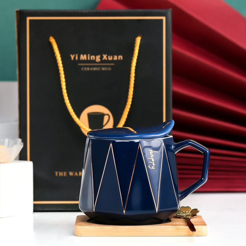 Creative ceramic cup large capacity water cup mug simple couple's cup with cover spoon coffee cup milk cup tea cup