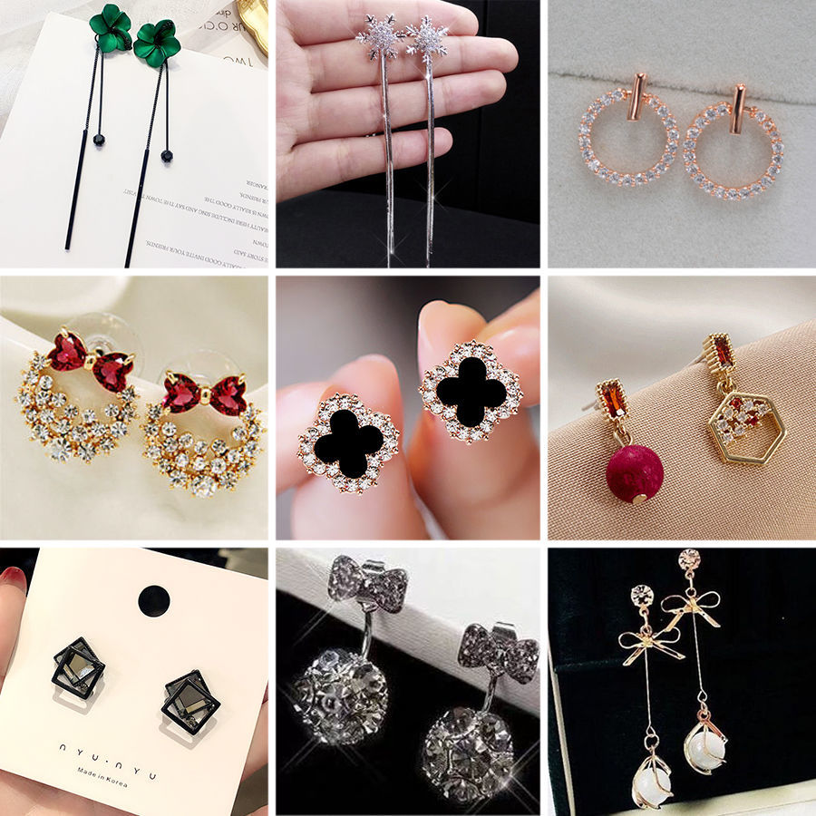 Pure silver anti allergy Earrings female long Korean version personalized students lovely simple Earrings temperament net red Earrings