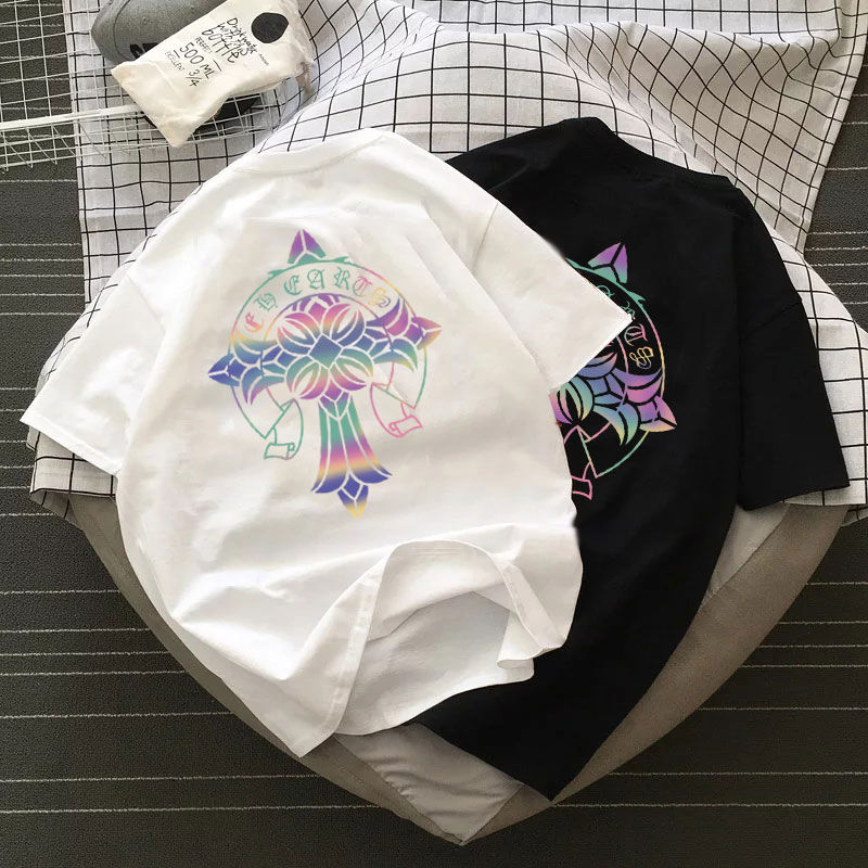 Summer new fashion brand couple short sleeve T-shirt boys and young students half sleeve round neck loose Korean casual bottoming shirt