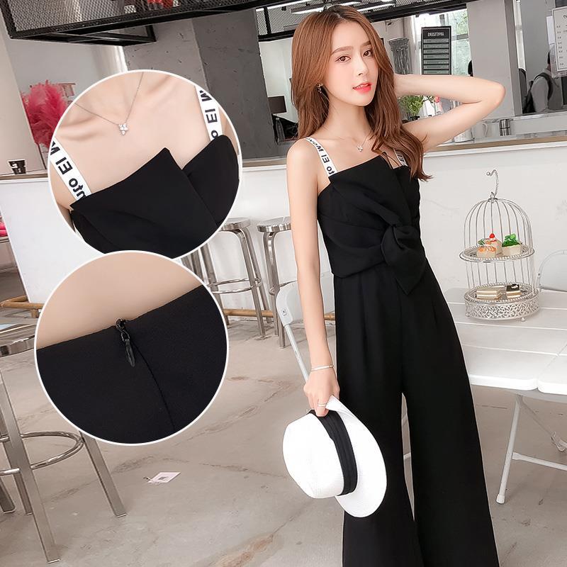 Suspender Jumpsuit women's high waist slim back wide leg pants spring and summer 2020 new pants social one-piece pants women