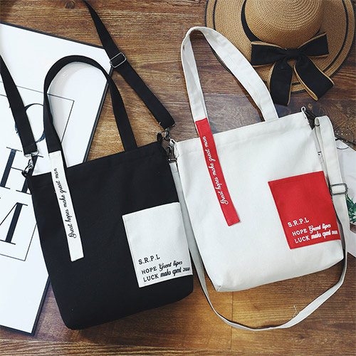 Cloth language is extraordinary, canvas bag is female, simple and versatile, student's schoolbag is color contrast, environmental protection shopping bag is one shoulder portable