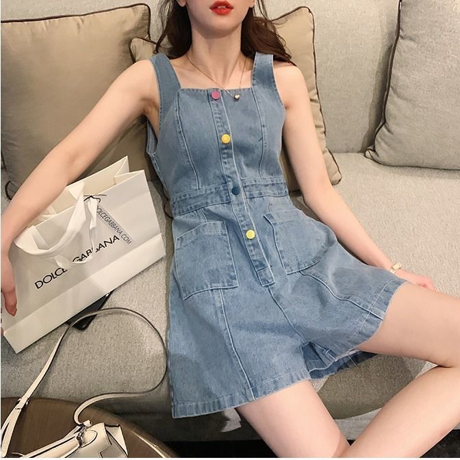 Net red ins denim Jumpsuit women's new summer 2020 Korean loose fashion student shorts and suspenders