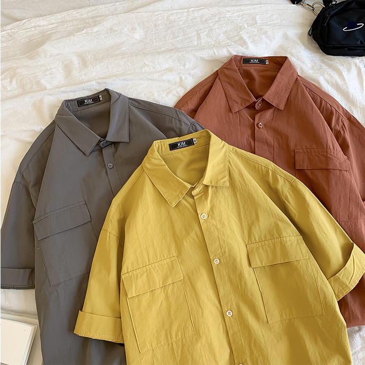 Summer new short sleeve shirt men's loose work clothes five sleeve shirt men's Korean fashion handsome half sleeve top
