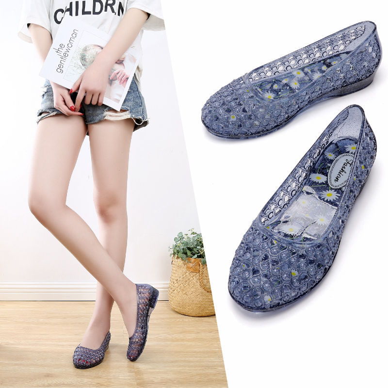 Crystal sandals women's fashion versatile anti slip wear resistant jelly transparent summer wear sandals comfortable tennis shoes