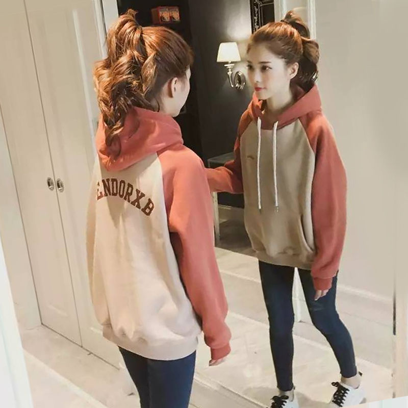 Women's new style autumn winter Korean large loose hooded Pullover simple small fresh long sleeve top