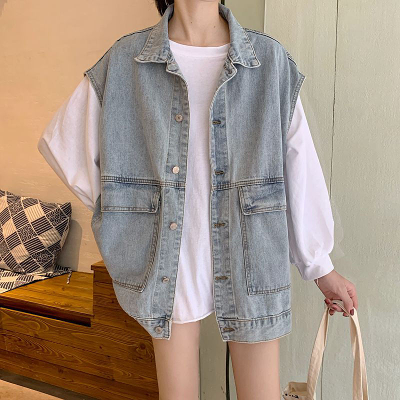 Jacket Women's spring dress 2020 new versatile denim vest BF trendy loose Korean original sleepless Jacket Top