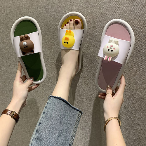 Popular bear slippers female cute cute cute summer bath antiskid outdoor soft bottom couple cartoon sandals man