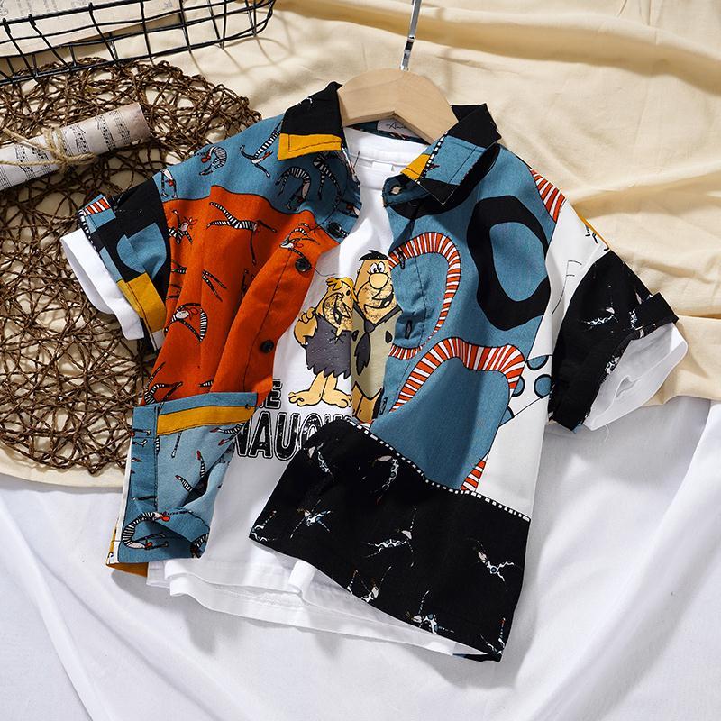 Boys' flower shirt personality 2020 new medium and large children's shirt summer top short sleeve shirt Korean children's fashion wear